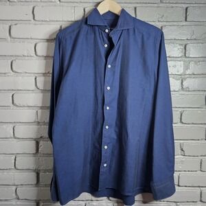 Eton Men's Silk Blend Dress Shirt Contemporary 15.5/39 Medium Blue